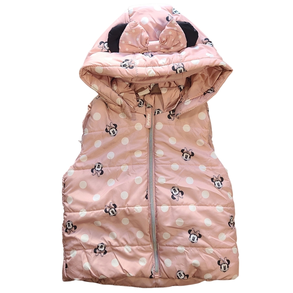 Disney Minnie Mouse Pink Polka Dot Puffer Vest H&M Toddler 2–3T Hooded - Picture 6 of 13